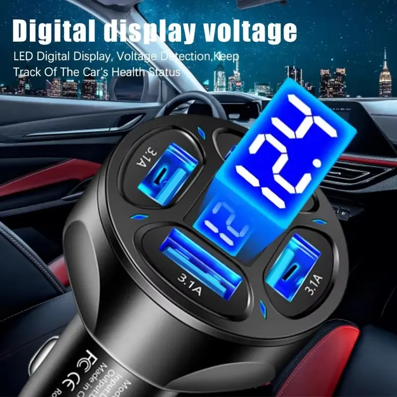 Car Charger Fast Charging Quick Charge 4USB+3.1A Car Mobile Phone Charger Adapter for IPhone 16 Pro 15 Samsung Type C PD Charger