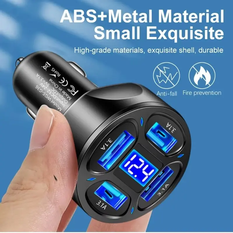 Car Charger Fast Charging Quick Charge 4USB+3.1A Car Mobile Phone Charger Adapter for IPhone 16 Pro 15 Samsung Type C PD Charger