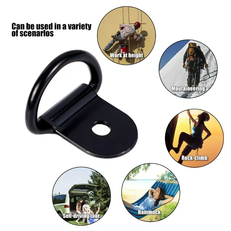Black D Shape Tie Down Anchor Rings Iron Stainless Steel Cargo Tie Down Ring for Car Truck Trailers RV Boats