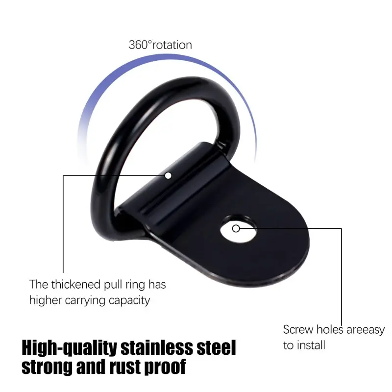Black D Shape Tie Down Anchor Rings Iron Stainless Steel Cargo Tie Down Ring for Car Truck Trailers RV Boats