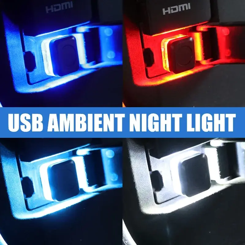 Mini USB LED Night Lights Car Interior Atmosphere Lamp Auto Decoration Ambient Lighting LED Neon Bulb Car 5V Plug and Play