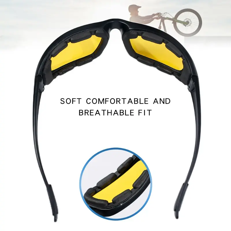 Yellow Lens Sunglassese for Driving Anti-UV Motorcycle Riding Glasses Padding Goggles Universal Outdoor Sports Women Sunglasses