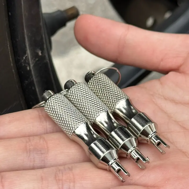 Universal Tire Repair Screwdriver Stainless Steel Antirust Tire Valve Wrench with Key Ring Tire Repair Tools for Car Motorcycle