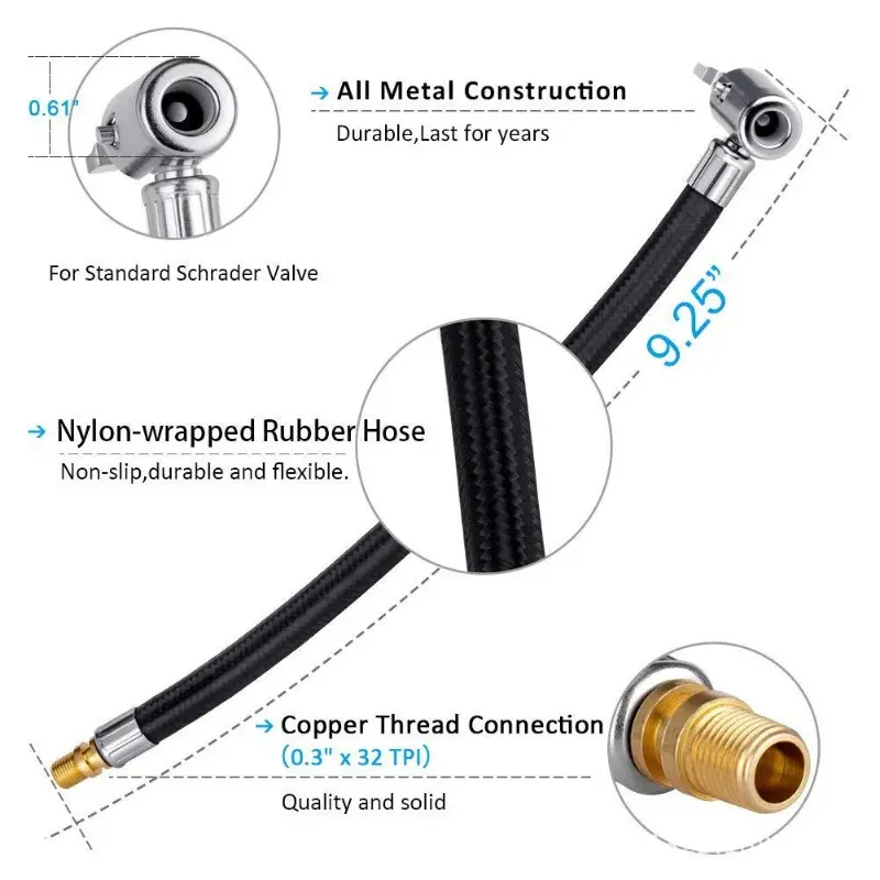 10 20 30 40cm Car Tire Inflator Hose Inflatable Air Pump Extension Tube Adapter Twist Tyre Connection Locking Air Chuck