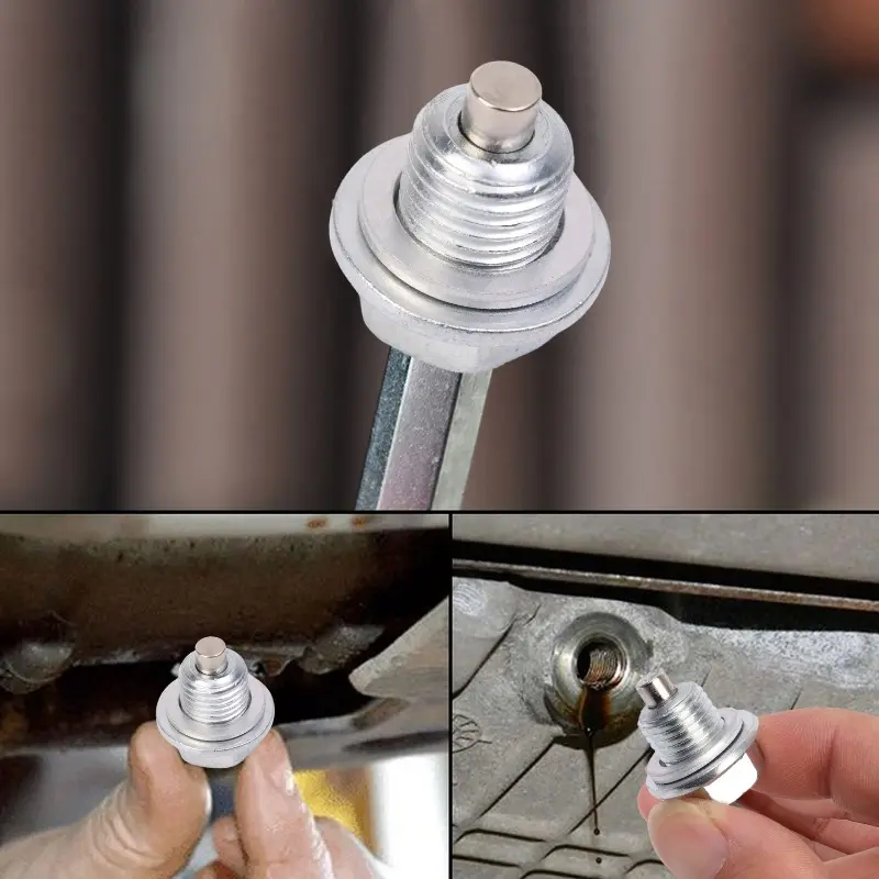 M14*1.5 Car Engine Oil Pan Drain Plug Bolt Silver with Washer Magnetic Oil Drain Screws Seal Ring for Modern Kia Accessories