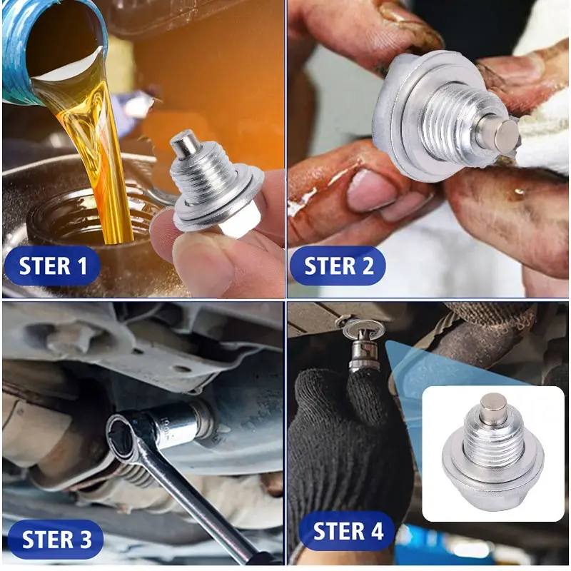 M14*1.5 Car Engine Oil Pan Drain Plug Bolt Silver with Washer Magnetic Oil Drain Screws Seal Ring for Modern Kia Accessories