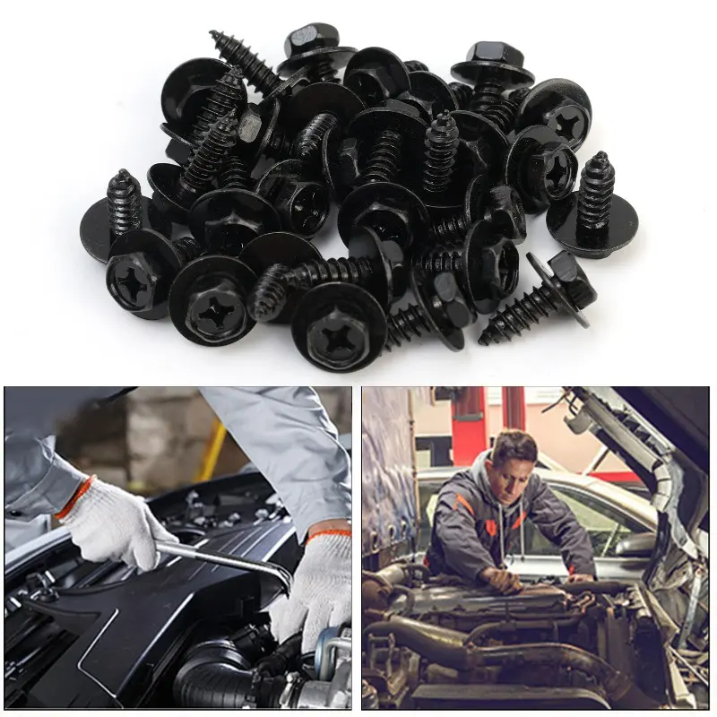 Black Car Bumper Fender Fastener Clip Hex Head Self Tapping Screws Universal Auto Fender Splash Seal Guards Rivet Clip Screws