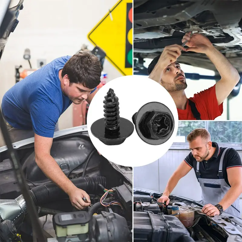 Black Car Bumper Fender Fastener Clip Hex Head Self Tapping Screws Universal Auto Fender Splash Seal Guards Rivet Clip Screws