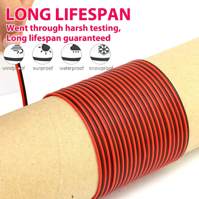 20Meter 2PIN Electrical Wire Tinned Copper PVC Insulated Cable Car Anti-theft Single Color LED Strip Light Extension Wire 22AWG
