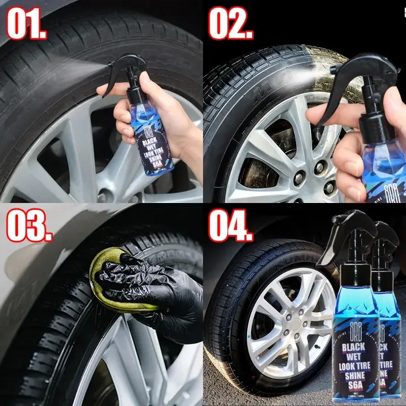 Black Wet Look Tire Shine Dressing Automotive Clear Coat Tire Dressing Spray Glossy Wet Tire Rubber Refurbishment Repair Agent