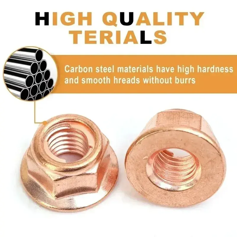 Copper Plated M8 Exhaust Nut High Temperature Self Locking Flange Nuts for E30 325i Manifold Downpipe Studs Repair Kit 10/20pcs
