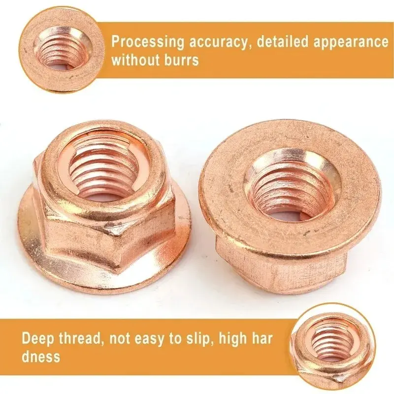 Copper Plated M8 Exhaust Nut High Temperature Self Locking Flange Nuts for E30 325i Manifold Downpipe Studs Repair Kit 10/20pcs