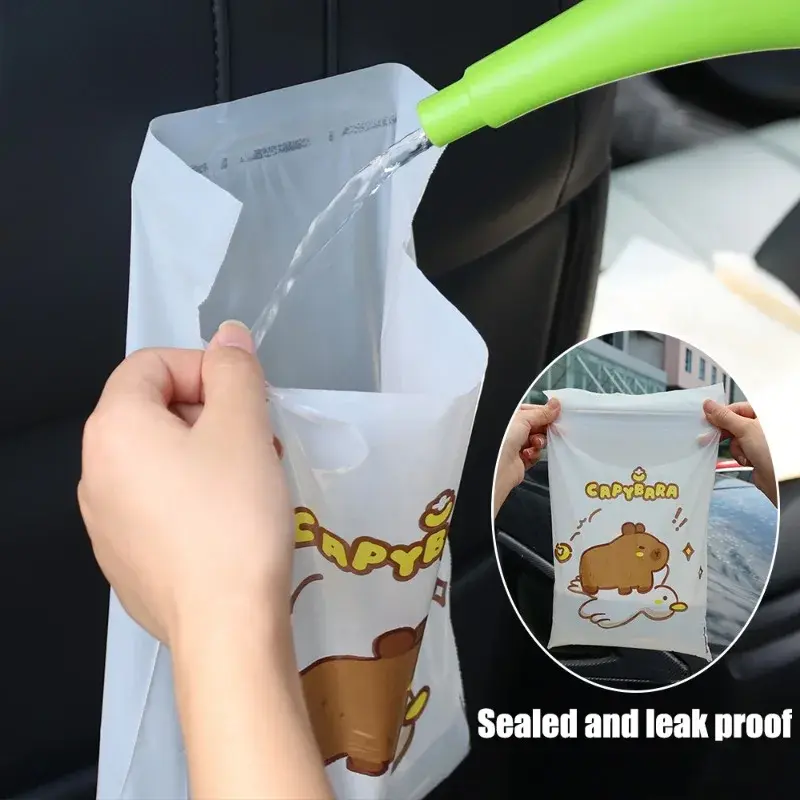 90-30pcs Cartoon Capybara Car Disposable Garbage Bag Portable Universal Auto Door Seat Household Thickened Desktop Trash Can
