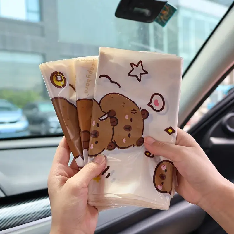 90-30pcs Cartoon Capybara Car Disposable Garbage Bag Portable Universal Auto Door Seat Household Thickened Desktop Trash Can