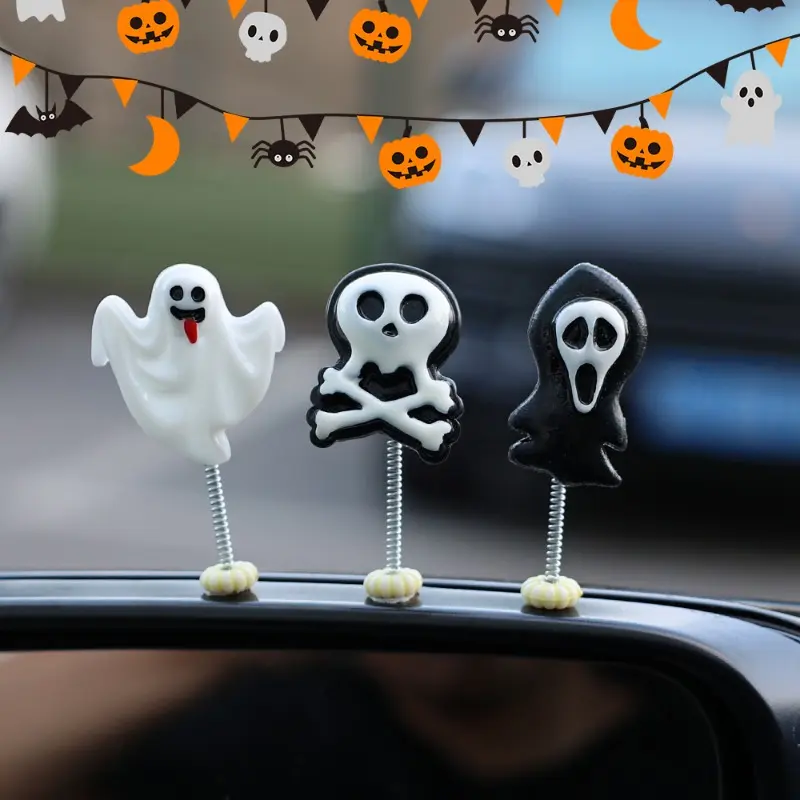 Halloween Car Ornaments Auto Dashboard Center Console Cartoon Shaking Head Ornament Bat Ghost Wizard Pumpkin Lantern Decoration