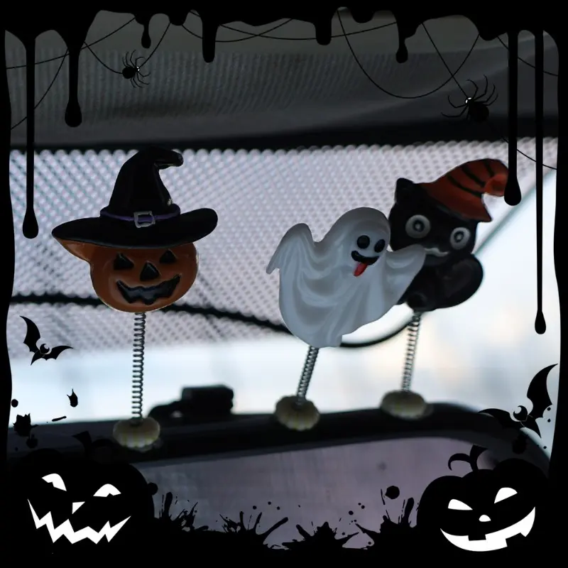 Halloween Car Ornaments Auto Dashboard Center Console Cartoon Shaking Head Ornament Bat Ghost Wizard Pumpkin Lantern Decoration
