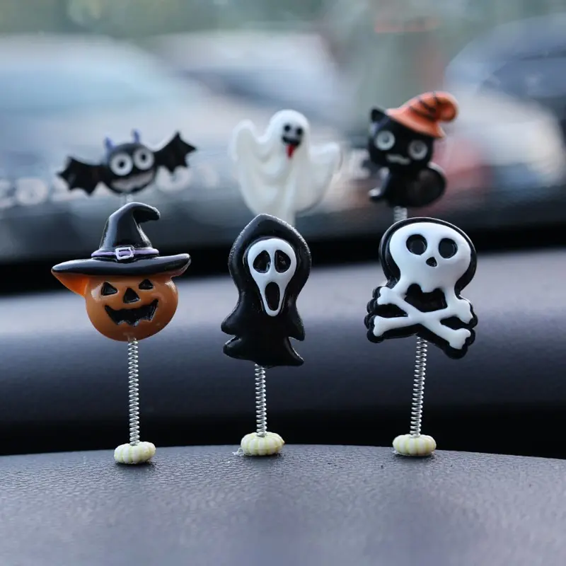 Halloween Car Ornaments Auto Dashboard Center Console Cartoon Shaking Head Ornament Bat Ghost Wizard Pumpkin Lantern Decoration