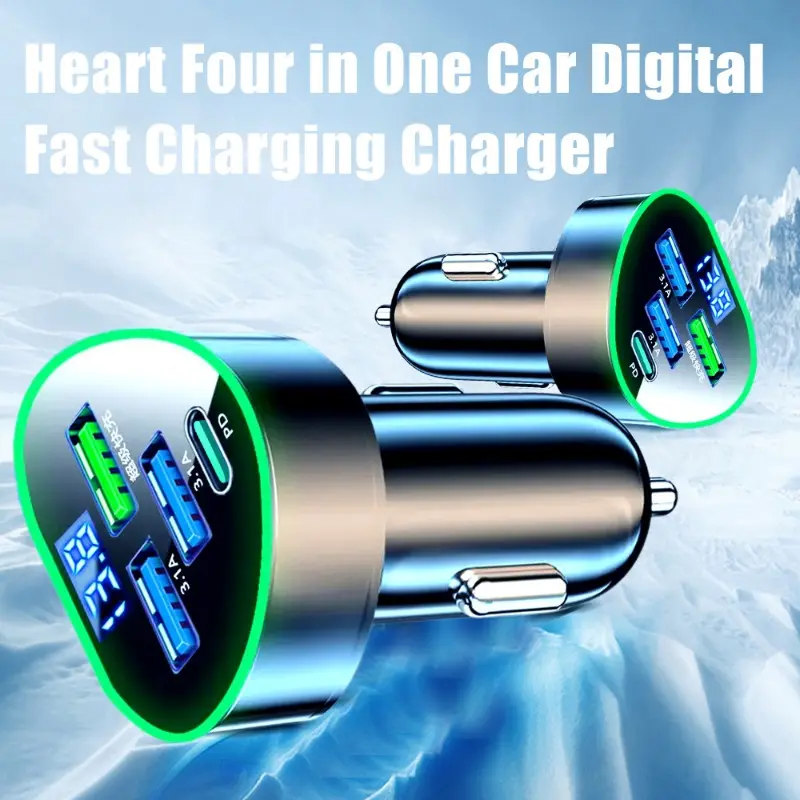 350W Car Phone Charger USB Type C Super Fast Charge in Car with LED Voltage Monitor for IPhone Samsung Huawei Oneplus Vivo Oppo