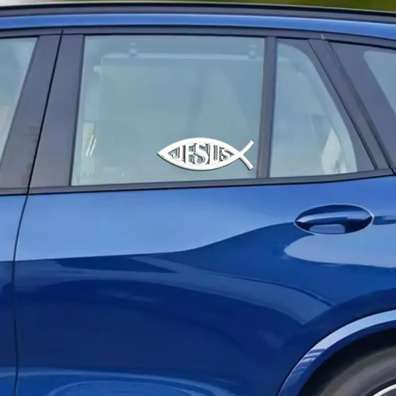 Metal Jesus Fish Stickers 3D Fish-shaped Metal Stickers for Car Trunk Motorbikes Fender Rear Bumper Christian Badge