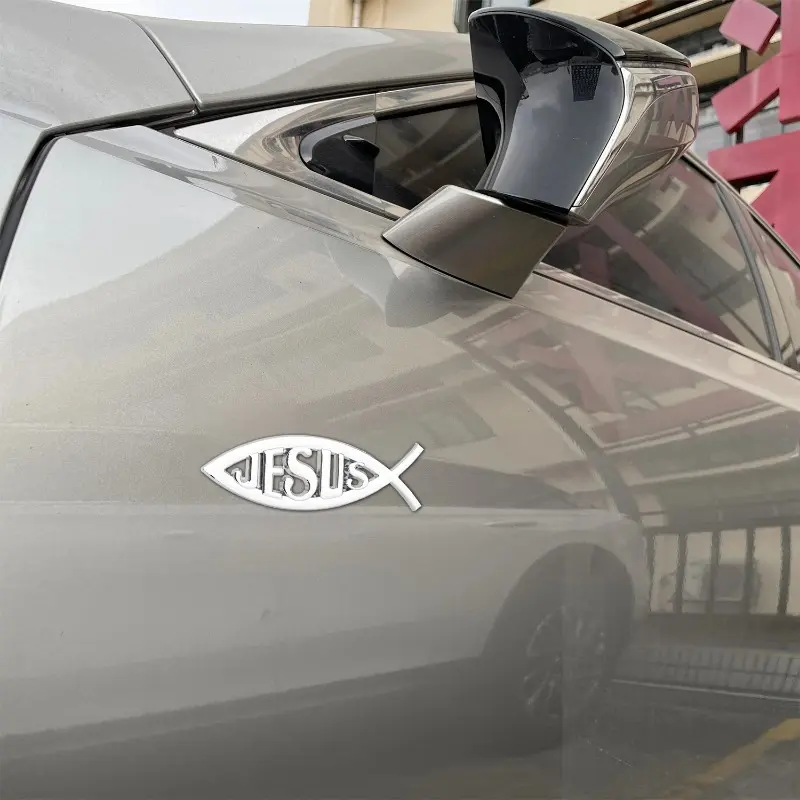 Metal Jesus Fish Stickers 3D Fish-shaped Metal Stickers for Car Trunk Motorbikes Fender Rear Bumper Christian Badge