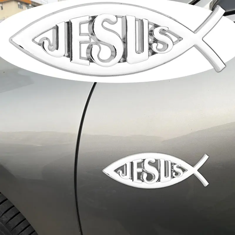 Metal Jesus Fish Stickers 3D Fish-shaped Metal Stickers for Car Trunk Motorbikes Fender Rear Bumper Christian Badge