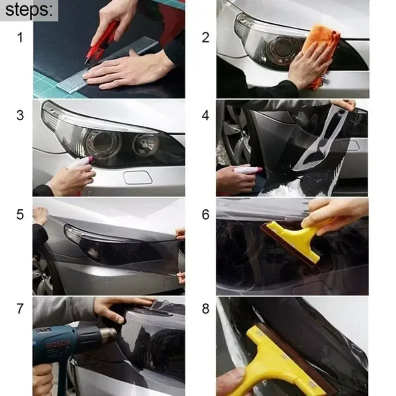 30x60cm Car Headlight Film Transpare Vinyl Self Adhesive Sticker for Car Smoke Fog Light HeadLight Taillight Colored Wrap Films