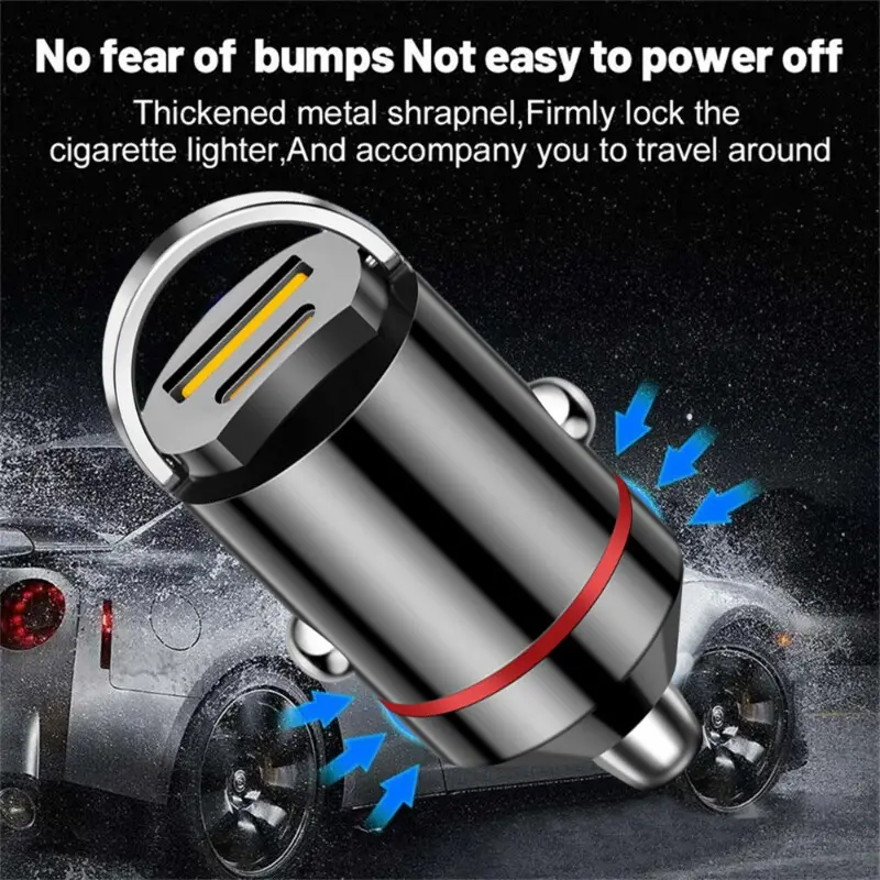 12-24V Dual Ports Car Charger Automatic Pull Ring PD+USB Fast Charging Type-C QC3.0 Car Charger Auto Cigarette Lighter Adapter