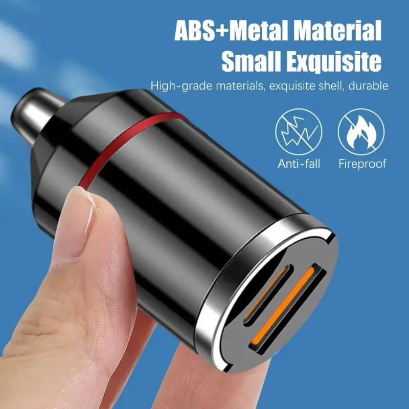 12-24V Dual Ports Car Charger Automatic Pull Ring PD+USB Fast Charging Type-C QC3.0 Car Charger Auto Cigarette Lighter Adapter