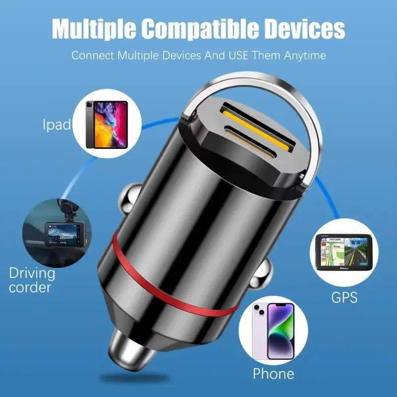 12-24V Dual Ports Car Charger Automatic Pull Ring PD+USB Fast Charging Type-C QC3.0 Car Charger Auto Cigarette Lighter Adapter