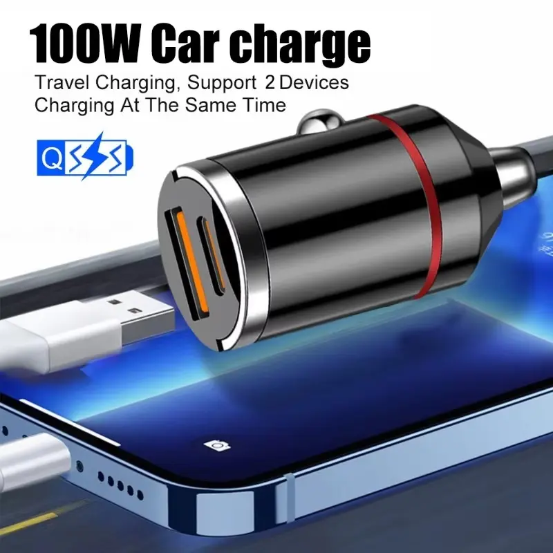12-24V Dual Ports Car Charger Automatic Pull Ring PD+USB Fast Charging Type-C QC3.0 Car Charger Auto Cigarette Lighter Adapter
