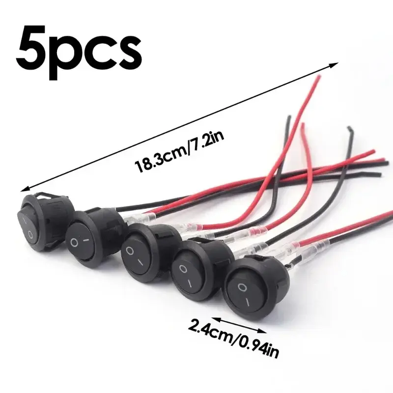 10/5PCS ON/OFF Round Rocker Switch MINI Toggle Switch 2 Pin SPST Push Button Switch 12V 24V 20MM with Wires for Auto Car RV Boat