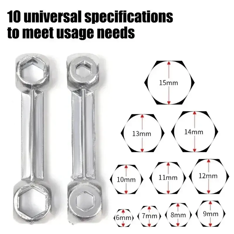 Metal Hexagonal Wrench 6~15mm Car Bicycle Hexagonal Screw Installation Disassembly Tool Multi Purpose Sleeve Bone Shaped Wrench