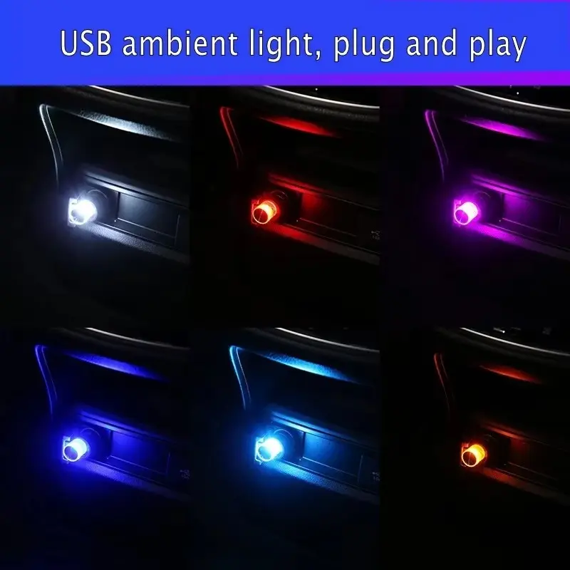 Car Mini USB LED Ambient Light Decorative Atmosphere Lamps for Interior Environment Auto PC Computer Portable Light Plug Play