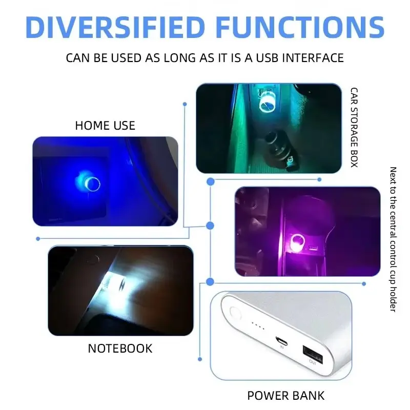 Car Mini USB LED Ambient Light Decorative Atmosphere Lamps for Interior Environment Auto PC Computer Portable Light Plug Play