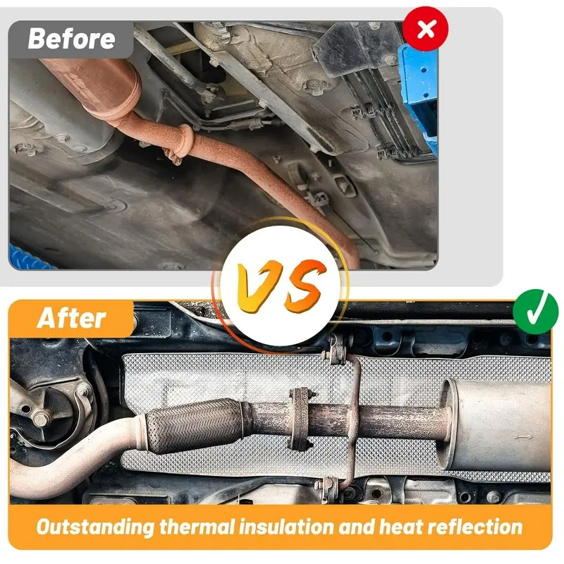 Silver Embossed Aluminum Heat Shield Exhausts Electrical Turbo Heat Insulation Auto Temperature Isolated Sticker Exhaust Systems