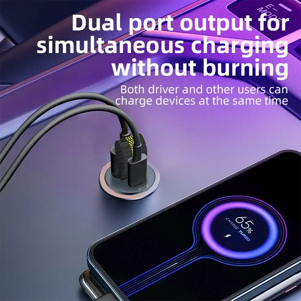 200W Mini USB Car Charger Super Fast Charging Type-C PD Quick Charge Car Phone Charger Adapter for IPhone 15 Huawei Samsung