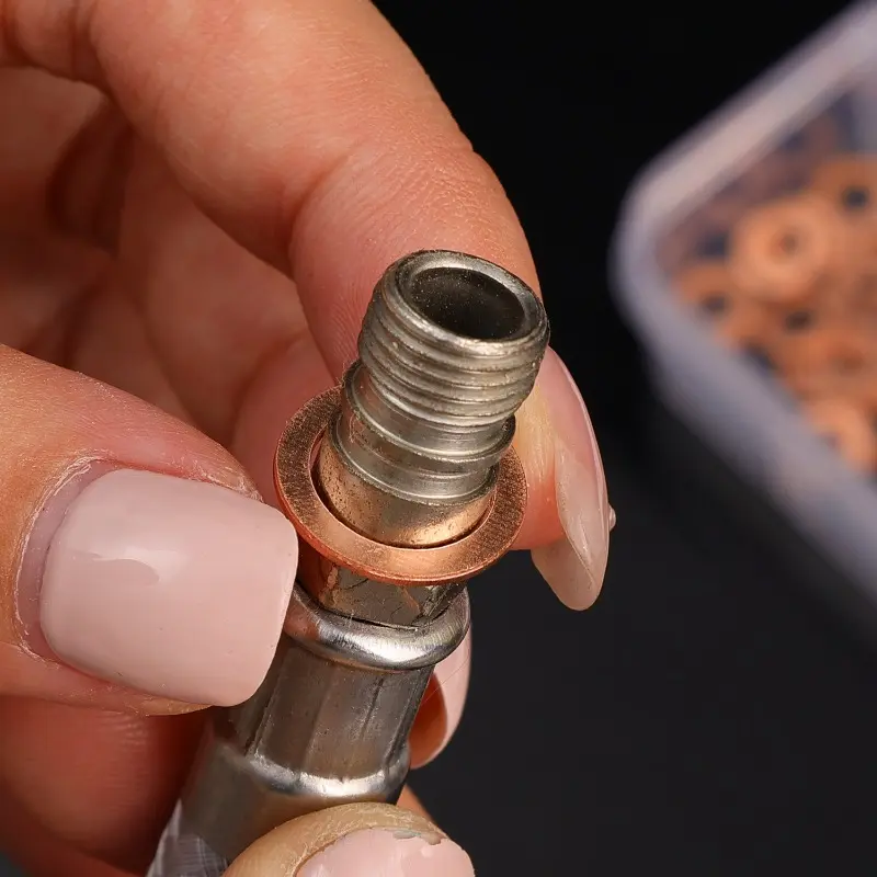 Copper Washer Gasket Nut and Bolt Set Flat Ring Seal Assortment Kit with Box M4/M5/M6/M8/M10/M12/M14 for Sump Plugs