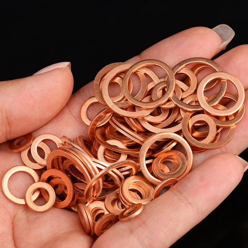 Copper Washer Gasket Nut and Bolt Set Flat Ring Seal Assortment Kit with Box M4/M5/M6/M8/M10/M12/M14 for Sump Plugs