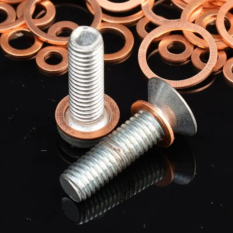 Copper Washer Gasket Nut and Bolt Set Flat Ring Seal Assortment Kit with Box M4/M5/M6/M8/M10/M12/M14 for Sump Plugs