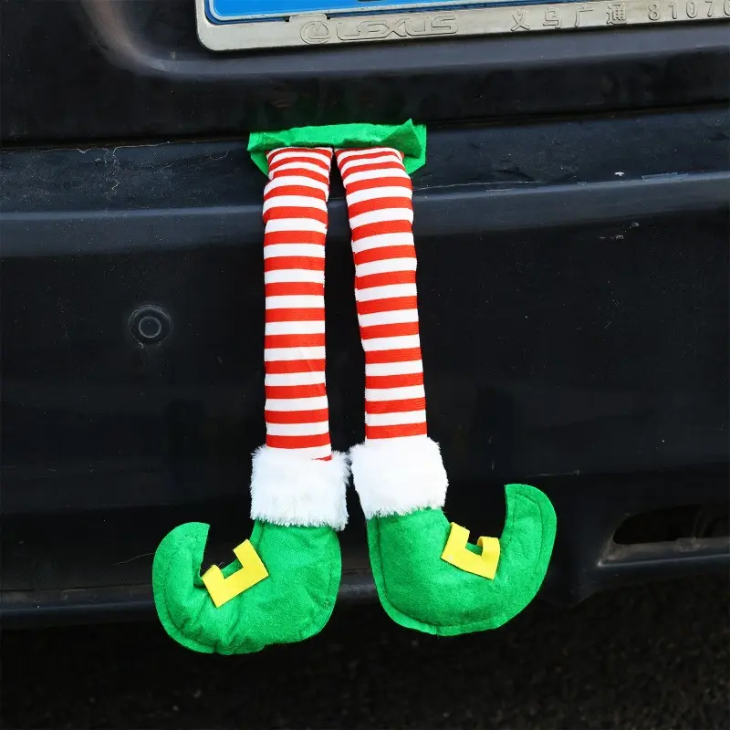 Christmas Striped Fabric Hanging Ornament Christmas Tree Decoration Plush Santa Claus Elf Legs Home Hanging Ornament  Car Decor