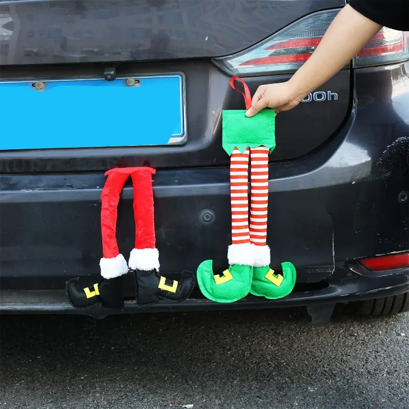 Christmas Striped Fabric Hanging Ornament Christmas Tree Decoration Plush Santa Claus Elf Legs Home Hanging Ornament  Car Decor