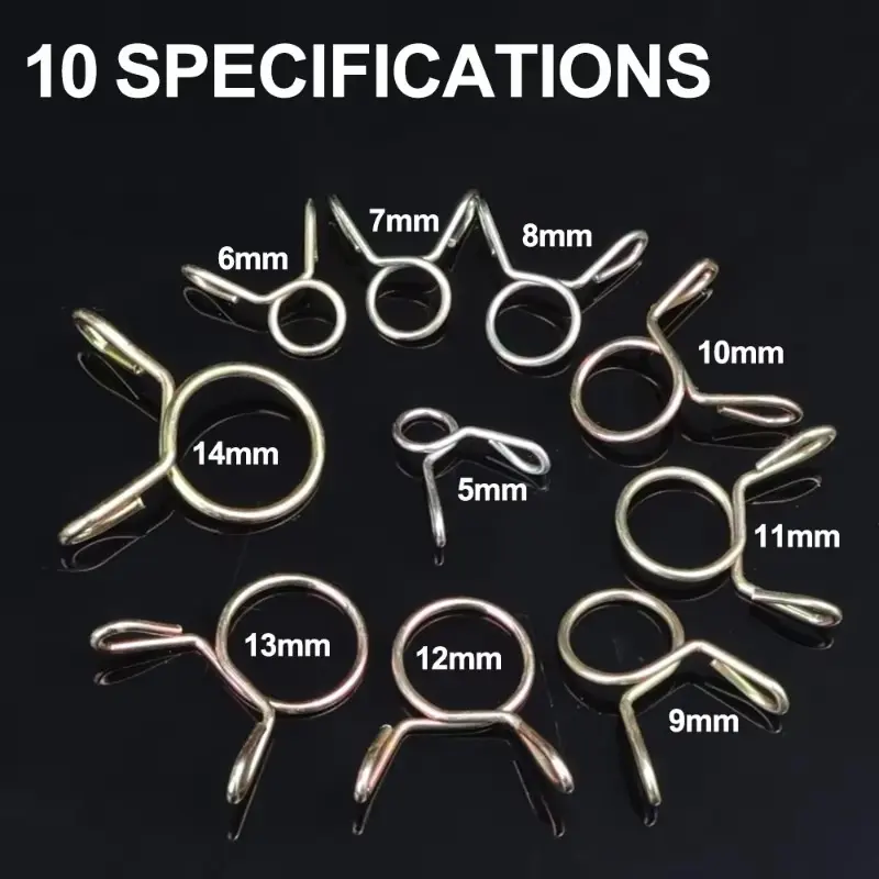 Petrol Hose Spring Clamps 5~14mm Zinc Plated Pipe Clips Fuel Line Petrol Pipe Fuel Hose Clamp for Car Motorcycle Boats 30pcs