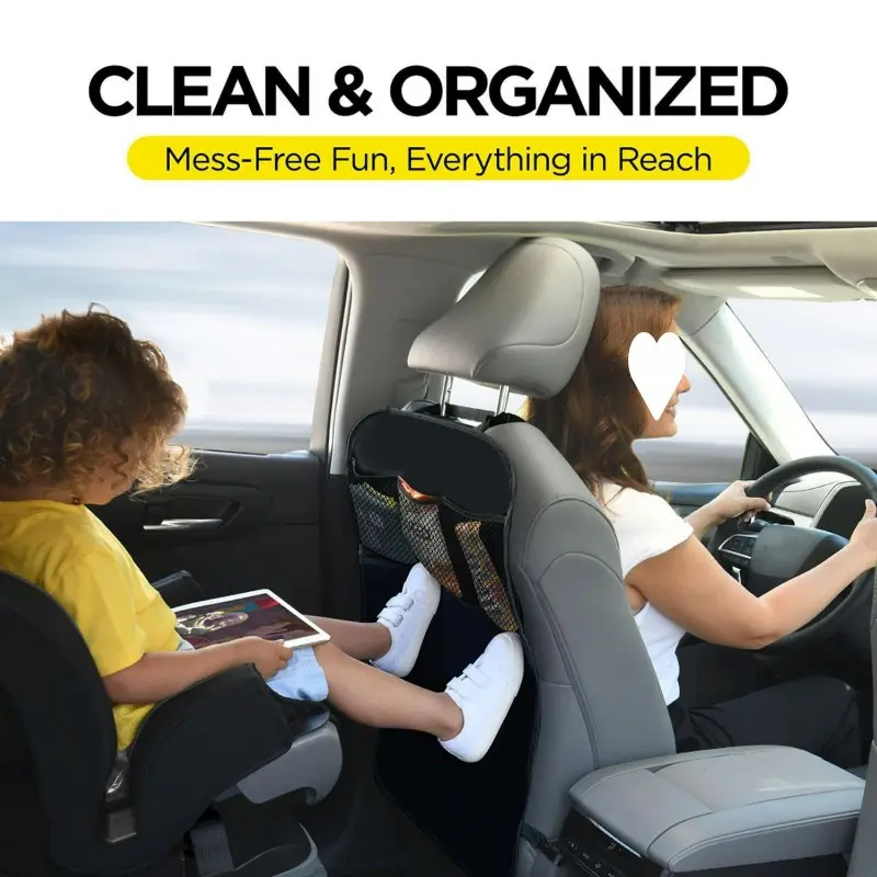 Car Back Seat Cover for Kids with 3 Pocket Storage Organizer Waterproof Kick Mats Backseat Protector Seat Back Kick Protector