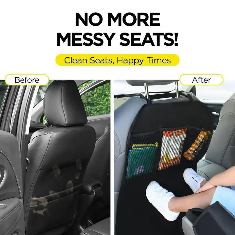 Car Back Seat Cover for Kids with 3 Pocket Storage Organizer Waterproof Kick Mats Backseat Protector Seat Back Kick Protector