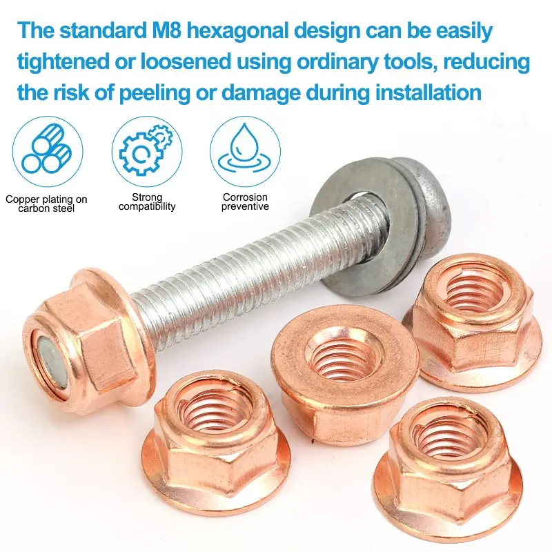 50/10pcs Copper Exhaust Nuts M8 SW13 Copper-plated Head Stud Lock Nuts Copper Bolt Screw Bolt Screw Turbo Exhaust Stud Hex