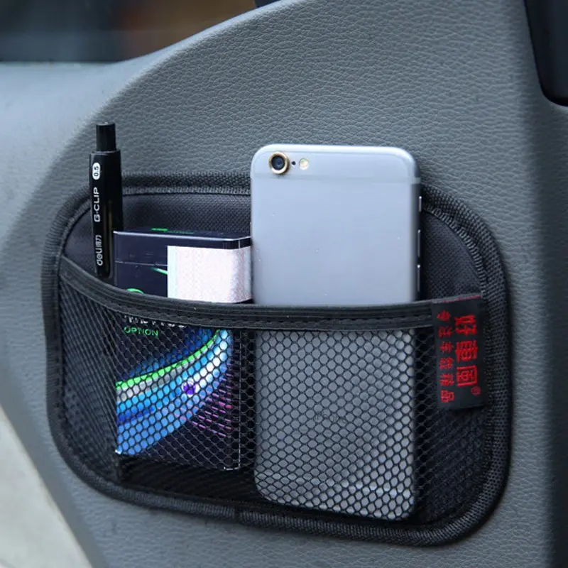S/L Car Net Pocket Leather Oxford Fabric Mesh Bag  Coins Keys Storage Net Bag Car Interior Organizer Stowing Tidying