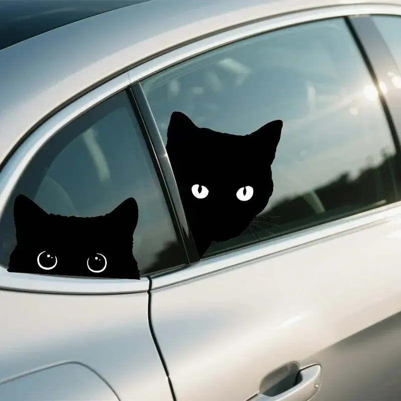 Peeping Black Cat Car Stickers Poor Cat Is Stealing with Big Eyes Watch Vinyl Car Styling Cover Waterproof Decals Accessories