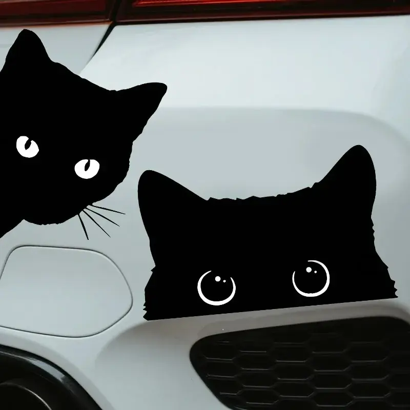 Peeping Black Cat Car Stickers Poor Cat Is Stealing with Big Eyes Watch Vinyl Car Styling Cover Waterproof Decals Accessories