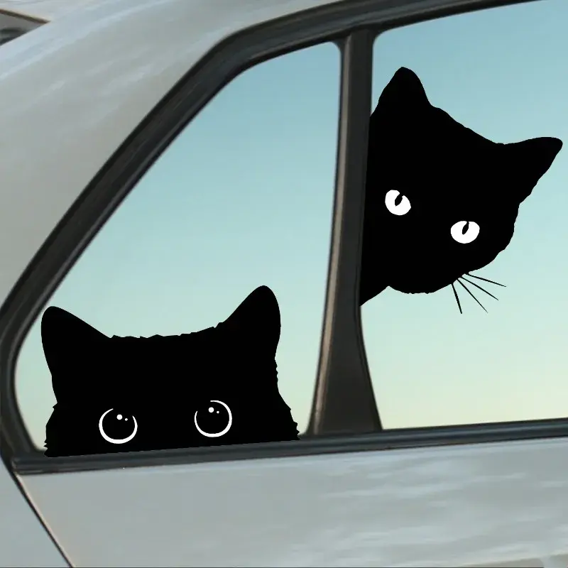 Peeping Black Cat Car Stickers Poor Cat Is Stealing with Big Eyes Watch Vinyl Car Styling Cover Waterproof Decals Accessories