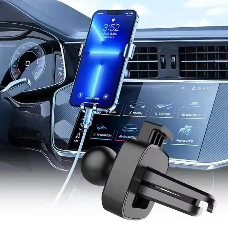 One-Press Auto Vent Clip Mount 17mm Swivel Ball Head Universal Car Phone Holder Adjustable Dashboard Stand Accessory